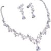 طقم أنيق من قلادة وأقراط من الكريستال المطلي بالفضة للنساء - طقم مجوهرات زفاف بطول 25 سم-B0FV31WJGL