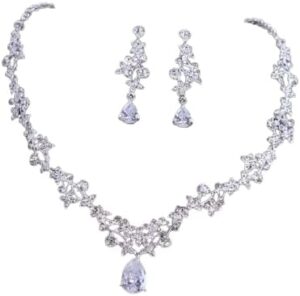 طقم مجوهرات نسائي فاخر - قلادة وأقراط من الكريستال بطول 25 سم - تصميم أنيق مطلي بالفضة لحفلات الزفاف والمناسبات الخاصة-B0FTZ3WLSQ