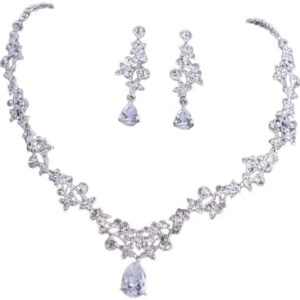طقم مجوهرات نسائي فاخر - قلادة وأقراط من الكريستال بطول 25 سم - تصميم أنيق مطلي بالفضة لحفلات الزفاف والمناسبات الخاصة-B0FTZ3WLSQ