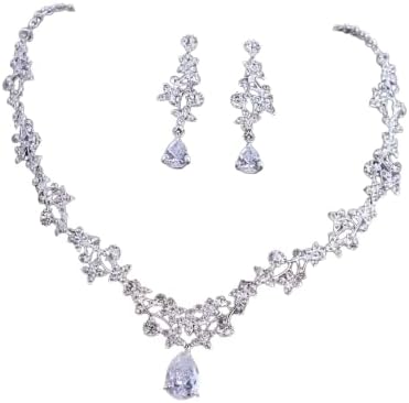 طقم مجوهرات نسائي فاخر - قلادة وأقراط من الكريستال بطول 25 سم - تصميم أنيق مطلي بالفضة لحفلات الزفاف والمناسبات الخاصة-B0FTZ3WLSQ
