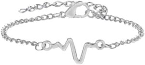 سوار نبضات قلب فضي أنيق للنساء - سلسلة نبضات حياة بسيطة قابلة للتعديل - هدية رائعة-B0FV3CG7SD