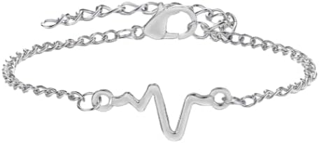 سوار نبضات قلب فضي أنيق للنساء - سلسلة نبضات حياة بسيطة قابلة للتعديل - هدية رائعة-B0FV3CG7SD