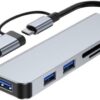 محول متعدد المنافذ USB-C (5 في 1)، محول Type-C من الألومنيوم مع 3 منافذ USB 3.0، قارئ بطاقات SD/TF-B0FT8LSBW6