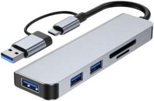 محول متعدد المنافذ USB-C (5 في 1)، محول Type-C من الألومنيوم مع 3 منافذ USB 3.0، قارئ بطاقات SD/TF-B0FT8LSBW6