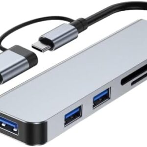 محول متعدد المنافذ USB-C (5 في 1)، محول Type-C من الألومنيوم مع 3 منافذ USB 3.0، قارئ بطاقات SD/TF-B0FT8LSBW6