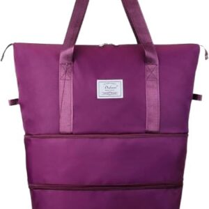 حقيبة بعجلات، حقيبة أمتعة قابلة للطي، حقيبة حمل قابلة للتمدد مع عجلات قابلة للفصل، حقيبة دافل جافة ورطبة للنساء والرجال (أرجواني داكن) 65 × 55 سم-B0FTVCJS6Z