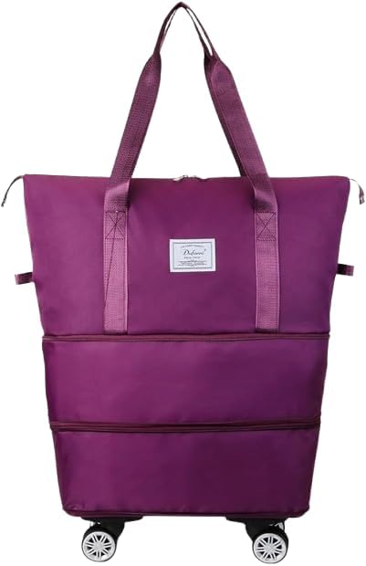 حقيبة بعجلات، حقيبة أمتعة قابلة للطي، حقيبة حمل قابلة للتمدد مع عجلات قابلة للفصل، حقيبة دافل جافة ورطبة للنساء والرجال (أرجواني داكن) 65 × 55 سم-B0FTVCJS6Z