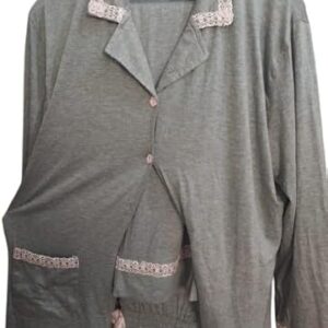 طقم بيجامة نسائي مريح من قطعتين | ملابس نوم قطنية بياقة دانتيل وتفاصيل زهور، مقاس 4 XL-B0FT3DVXVC