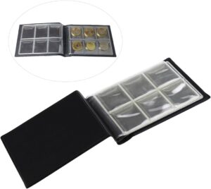 حامل عملات محمول من الجلد الصناعي الأسود مزود بـ 60 جيبًا | منظم صغير (10×14 سم) هدية مثالية لهواة جمع العملات-B0FTX4VCGG