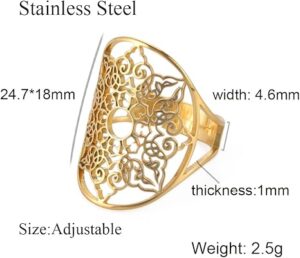 خاتم لاكتون فيليجري، من الفولاذ المقاوم للصدأ، ذهبي وفضي، مقاس قابل للتعديل، طراز باروكي عتيق، نقش زهور هندسي، 24.7 × 18 مم-B0FSXP71MV