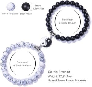 (قطعتان) أساور يين يانغ للزوجين - أساور صداقة قابلة للتعديل من الخرز مع حُلي متطابقة للأزواج والأصدقاء والهدايا-B0FT2WM1H7