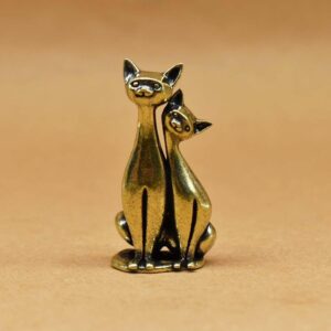 قطعة فنية منحوتة من النحاس العتيق على شكل زوجين من القطط،  متشابكة من القطط المحبة، لتزيين المنزل والمكتب-B0FT1Q2RWF