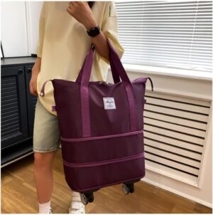 حقيبة بعجلات، حقيبة أمتعة قابلة للطي، حقيبة حمل قابلة للتمدد مع عجلات قابلة للفصل، حقيبة دافل جافة ورطبة للنساء والرجال (أرجواني داكن) 65 × 55 سم-B0FTVCJS6Z