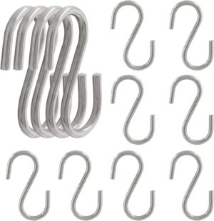 خطافات على شكل حرف S من الفولاذ المقاوم للصدأ، دائرية مصقولة، متينة، تتحمل حتى وزن 50 كيلوجرامًا أو أكثر، للمطبخ، وأدوات الحمام، والخزانة، وورش العمل، من الفولاذ الصلب (مفردة، 5 قطع)-B0FSXLJZFF