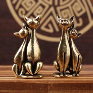 قطعة فنية منحوتة من النحاس العتيق على شكل زوجين من القطط،  متشابكة من القطط المحبة، لتزيين المنزل والمكتب-B0FT1Q2RWF