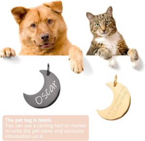علامات تعريف شخصية للكلاب، علامات تعريفية ملونة مضادة للضياع على شكل قمر من الفولاذ المقاوم للصدأ للكلاب والقطط الكبيرة أو الصغيرة (أسود)-B0FSZZ4HMT