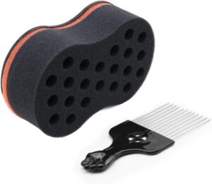 فرشاة إسفنجية لتجعيد الشعر الطبيعي والضفائر - إسفنجة تجعيد مزدوجة الجوانب لتصفيف الشعر الأفريقي 20 × 12 سم-B0FT2T4SQC