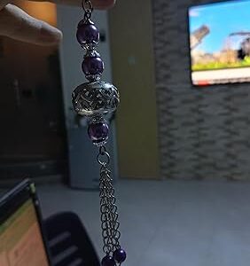 سلسلة مفاتيح أنيقة بتصميم شرابة من اللؤلؤ الأرجواني وخرز فضي-B0FSYD44KY