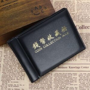 حامل عملات محمول من الجلد الصناعي الأسود مزود بـ 60 جيبًا | منظم صغير (10×14 سم) هدية مثالية لهواة جمع العملات-B0FTX4VCGG