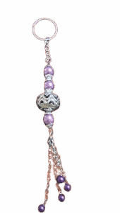 سلسلة مفاتيح أنيقة بتصميم شرابة من اللؤلؤ الأرجواني وخرز فضي-B0FSYD44KY