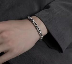 سوار/قلادة رجالي بسلسلة ثقيلة -فضي اللون، مقاس 20 سم A04-B0G2GP49D1