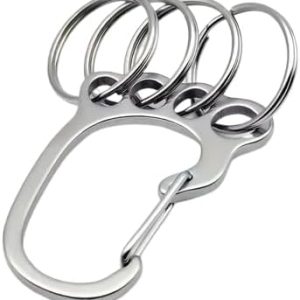 منظم سلسلة مفاتيح معدني مع مشبك حلقة تثبيت و4 حلقات مفاتيح - حامل مفاتيح متين من الفولاذ المقاوم للصدأ للرجال والنساء - انظر أبعاد الصورة،B0G4GWNJ1T