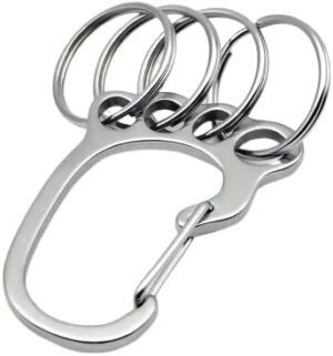 منظم سلسلة مفاتيح معدني مع مشبك حلقة تثبيت و4 حلقات مفاتيح - حامل مفاتيح متين من الفولاذ المقاوم للصدأ للرجال والنساء - انظر أبعاد الصورة،B0G4GWNJ1T