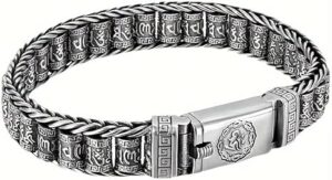 سوار فضي إبداعي مصنوع يدويًا للرجال والنساء بإصدار عريض، يتميز بشخصية مميزة، سوار صيني أنيق عتيق، 22 سم - 32 جرام-B0G4H3DQX4