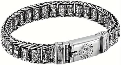 سوار فضي إبداعي مصنوع يدويًا للرجال والنساء بإصدار عريض، يتميز بشخصية مميزة، سوار صيني أنيق عتيق، 22 سم - 32 جرام-B0G4H3DQX4