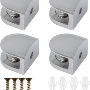 4 قطع من حوامل أرفف زجاجية - حامل أرفف بمشبك منقار البط، مشبك أرفف قابل للتعديل من سبائك الزنك لأرفف طاولة المطبخ - مفصل زجاجي مثبت على الحائط لرفوف زجاجية مقاس 5-9 مم مع براغي-B0DZF94L77