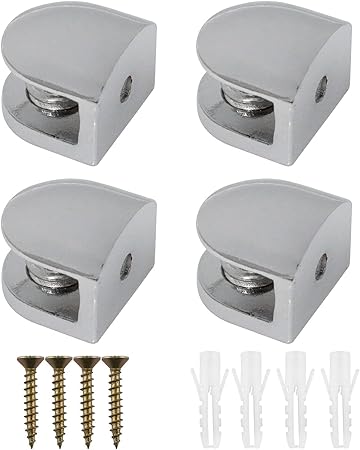 4 قطع من حوامل أرفف زجاجية - حامل أرفف بمشبك منقار البط، مشبك أرفف قابل للتعديل من سبائك الزنك لأرفف طاولة المطبخ - مفصل زجاجي مثبت على الحائط لرفوف زجاجية مقاس 5-9 مم مع براغي-B0DZF94L77