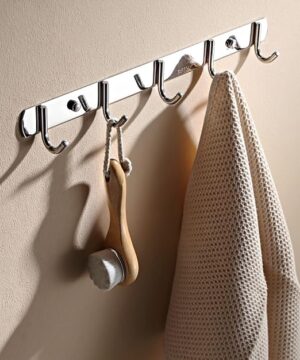 B0FZKMSW2C-(1pcs) Stainless Steel Wall Mount Coat Rack with 5 Hooks - Heavy Duty Modern Hanger for Entryway, Bathroom, Kitchen, a nd Bedroom – Rustproof Brushed Finish Length: 36.5 cm