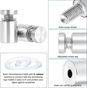 4 قطع) مثبتات فاصلة، مسامير فاصلة من الفولاذ المقاوم للصدأ (فضي - 16 × 25 مم)-B0G2LP8BT4