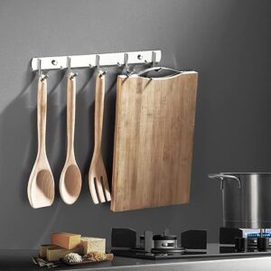 B0FZKMSW2C-(1pcs) Stainless Steel Wall Mount Coat Rack with 5 Hooks - Heavy Duty Modern Hanger for Entryway, Bathroom, Kitchen, a nd Bedroom – Rustproof Brushed Finish Length: 36.5 cm