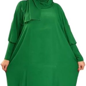 عباية صلاة خضراء (إسدال)  للنساء مع حجاب مطابق  تصميم محتشم وفضفاض، ناعمة ومريحة، مقاس واحد، قطعة واحدة متصلة