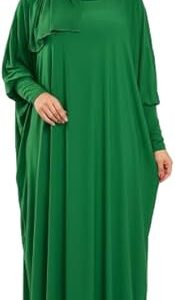 315R2sVv32L._AC_SY500_ عباية صلاة خضراء (إسدال) للنساء مع حجاب مطابق تصميم محتشم وفضفاض، ناعمة ومريحة، مقاس واحد، قطعة واحدة متصلة