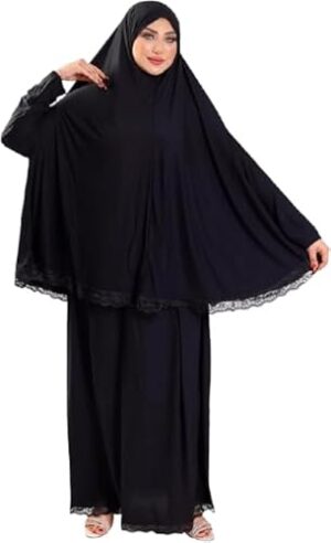 طقم صلاة أسدال، قطعتان، مصنوع من ألياف قطنية ناعمة الملمس،