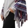 شال شتوي أنيق مزين بشراشيب أنيقة - قطعة دافئة وأنيقة واسعة للارتداء فوق الملابس