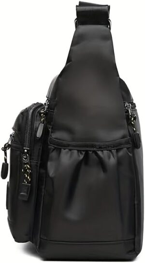 حقيبة كتف احترافية حقيبة كروسبودي متعددة الجيوب، سوداء اللون، مصنوعة من النايلون المقاوم للماء