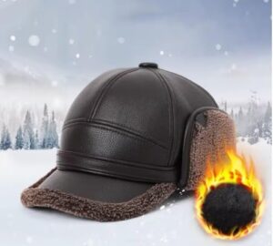 قبعة رجالية من الجلد الصناعي بتصميم صياد مع أغطية للأذنين قبعة شتوية مبطنة بصوف دافئ
