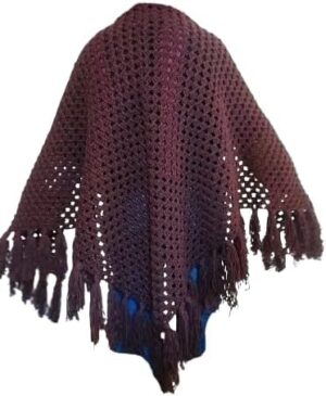 شال كروشيه صناعة يدوية قياس 200 سم عرض و 100 سم طول (بني غامق)-B0G4MVG2DW