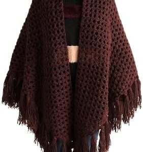 شال كروشيه صناعة يدوية قياس 200 سم عرض و 100 سم طول (بني غامق)-B0G4MVG2DW
