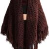 شال كروشيه صناعة يدوية قياس 200 سم عرض و 100 سم طول (بني غامق)-B0G4MVG2DW