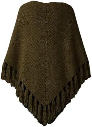 شال محبوك شرابة – معطف مريح وأنيق | مقاس 80×130 سم زيتوني أخضر-B0G4MVRCQL