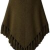 شال محبوك شرابة – معطف مريح وأنيق | مقاس 80×130 سم زيتوني أخضر-B0G4MVRCQL