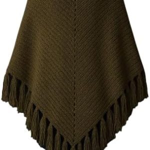 شال محبوك شرابة – معطف مريح وأنيق | مقاس 80×130 سم زيتوني أخضر-B0G4MVRCQL