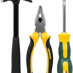 مجموعة أدوات منزلية أساسية ٣ في ١ | مطرقة مخلبية، كماشة طويلة الأنف، مفك براغي مسطح | أدوات يدوية متينة