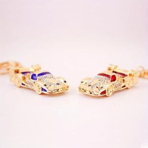 سلسلة مفاتيح معدنية على شكل سيارة مرصعة بأحجار الراين بتصميم سيارة سباق مع قلادة من سبائك الزنك