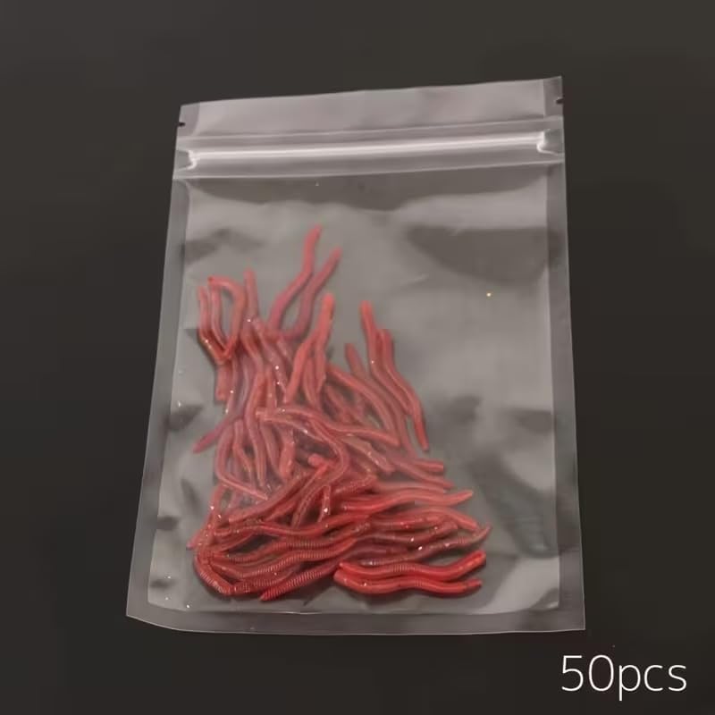 طعم صيد ناعم واقعي على شكل دودة أرض، طعم أحمر صغير لأدوات صيد الأسماك البحرية 25 قطعه 2 طعم صيد ناعم واقعي على شكل دودة أرض،