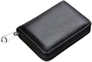 حافظة بطاقات صغيرة بسحاب - محفظة جلدية من البولي يوريثان بعشرة فتحات لبطاقات الهوية والائتمان والبطاقات الذكية، لون أسود-B0G4K48ZMH